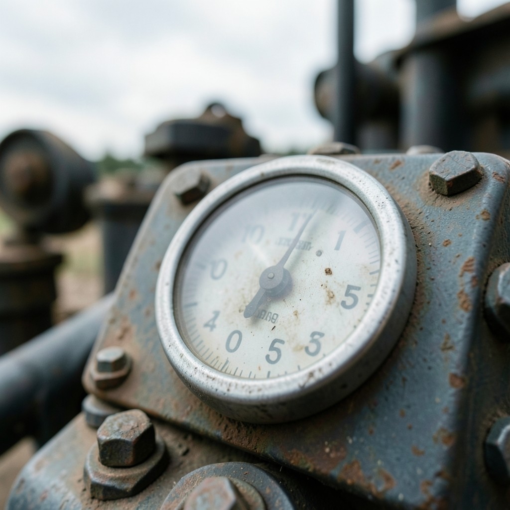 Close view of an hour meter on heavy construction equipment